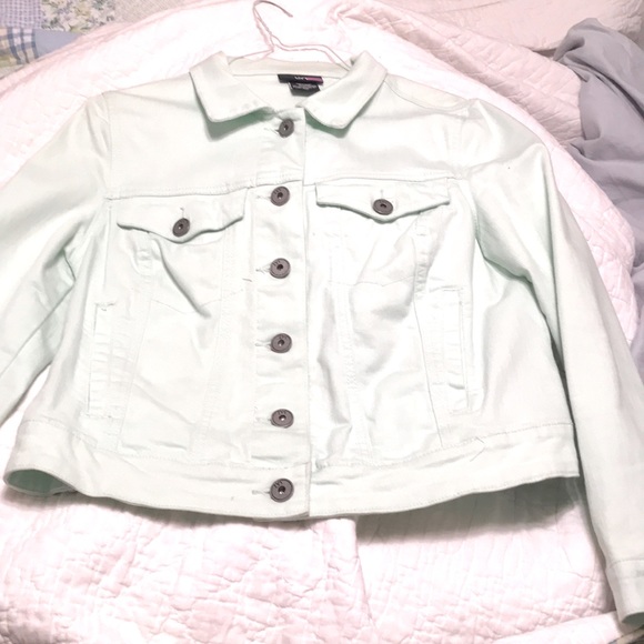 Mint green jean jacket, size 14 - Picture 1 of 3